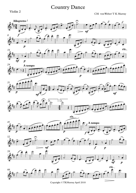 Free Sheet Music Murray Weber Country Dance 2nd Violin Part Suzuki Bk 5