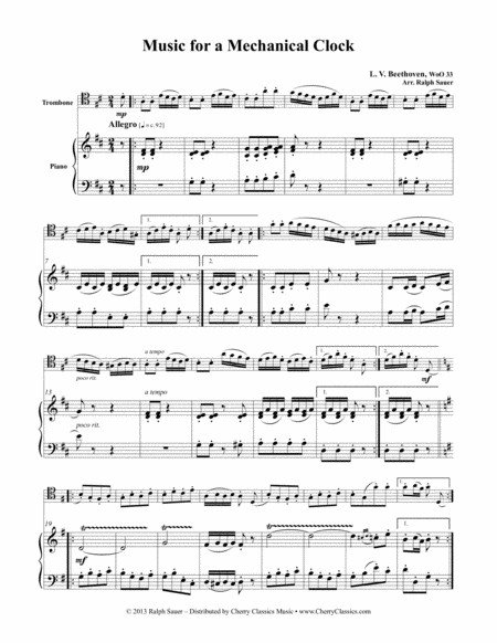 Free Sheet Music Music For A Mechanical Clock For Trombone Piano