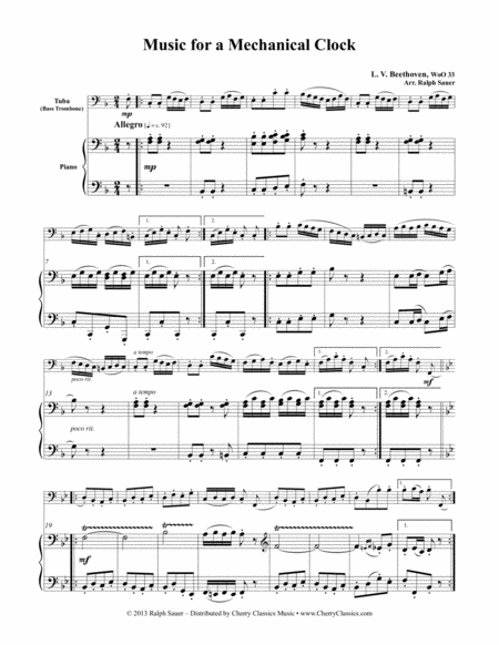 Music For A Mechanical Clock For Tuba Or Bass Tromobne And Piano Sheet Music