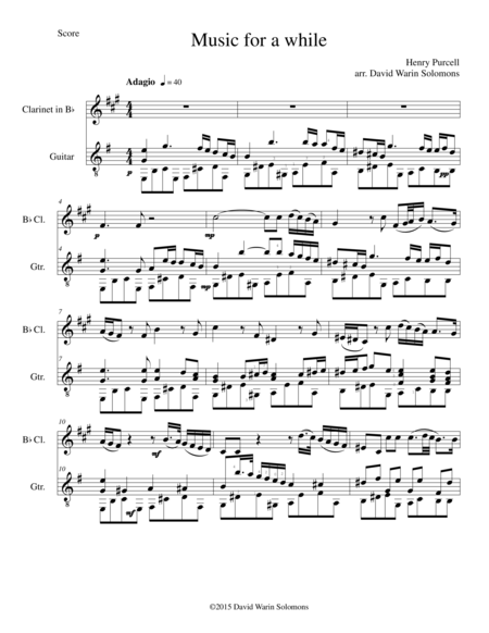 Music For A While For Clarinet And Guitar Sheet Music