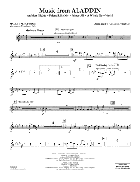 Music From Aladdin Arr Johnnie Vinson Mallet Percussion Sheet Music