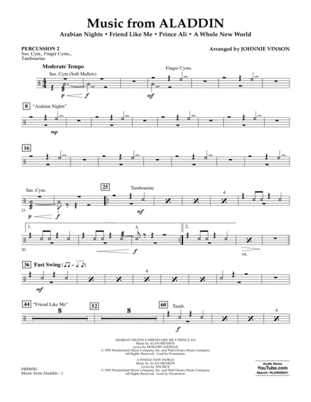 Music From Aladdin Arr Johnnie Vinson Percussion 2 Sheet Music