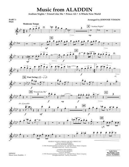 Free Sheet Music Music From Aladdin Arr Johnnie Vinson Pt 1 Flute