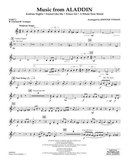 Music From Aladdin Arr Johnnie Vinson Pt 2 Bb Clarinet Bb Trumpet Sheet Music