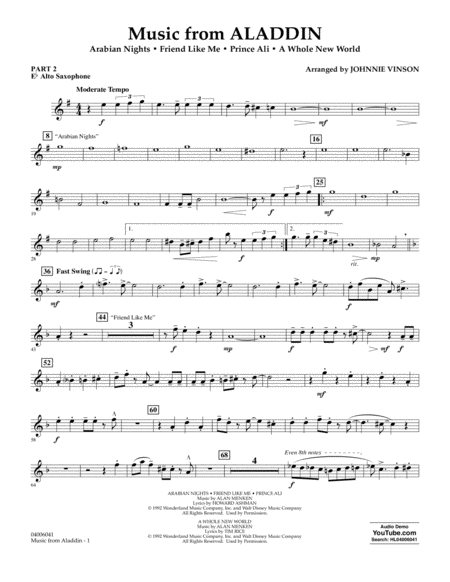 Free Sheet Music Music From Aladdin Arr Johnnie Vinson Pt 2 Eb Alto Saxophone