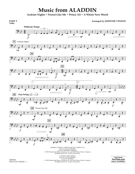 Music From Aladdin Arr Johnnie Vinson Pt 5 Tuba Sheet Music