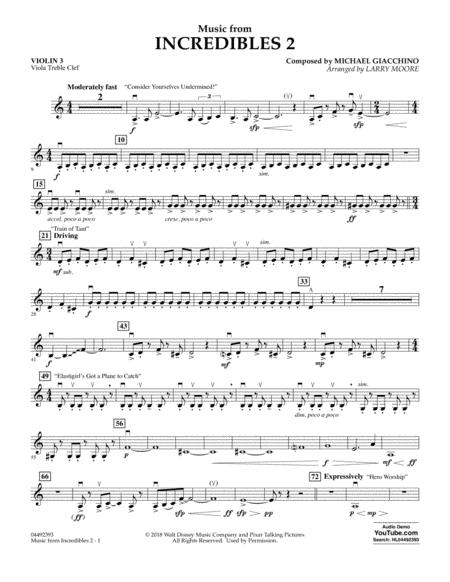 Music From Incredibles 2 Arr Larry Moore Violin 3 Viola Treble Clef Sheet Music