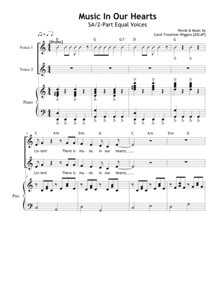 Free Sheet Music Music In Our Hearts Sa 2 Part