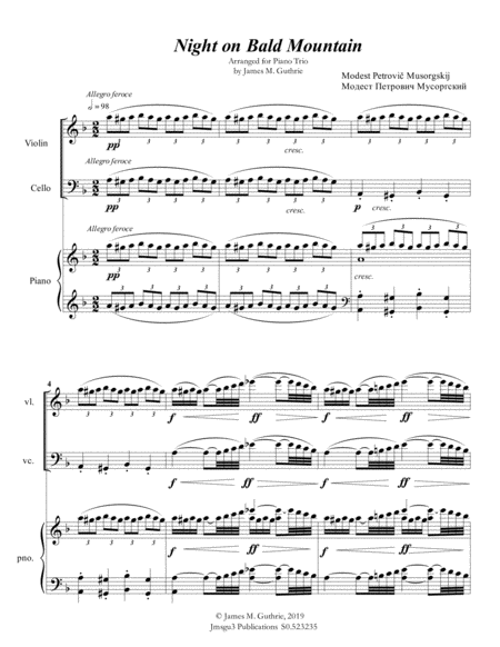 Mussorgsky Night On Bald Mountain For Piano Trio Sheet Music