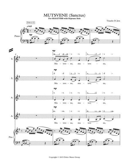 Free Sheet Music Mutsvene Sanctus Ssaattbb