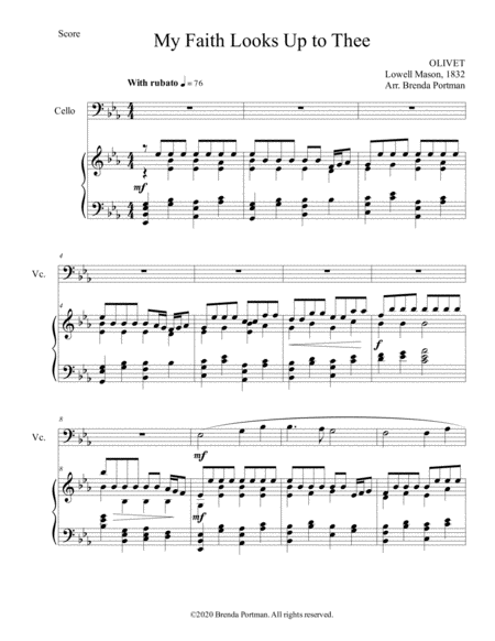 My Faith Looks Up To Thee Cello Piano Arr Brenda Portman Sheet Music