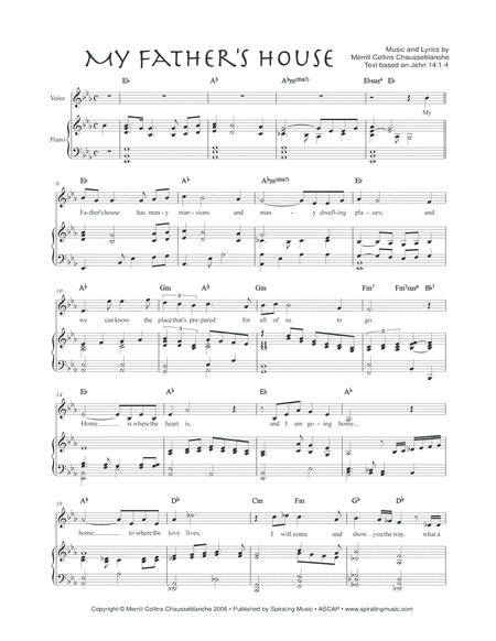 Free Sheet Music My Fathers House Piano Vocal Score In E Flat