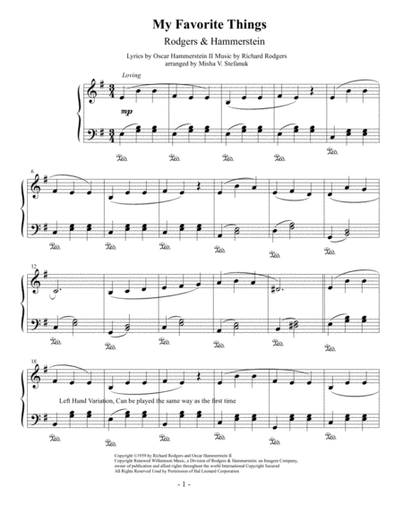 My Favorite Things Easy Piano Sheet Music