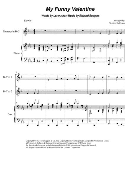 My Funny Valentine Duet For Bb Trumpet Sheet Music