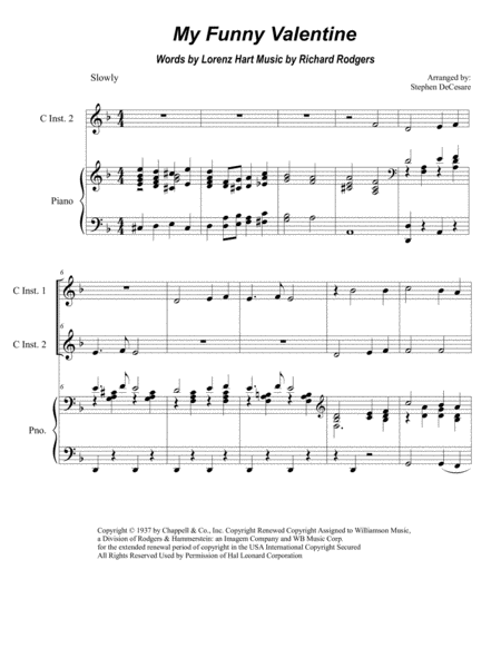 Free Sheet Music My Funny Valentine Duet For C Instruments