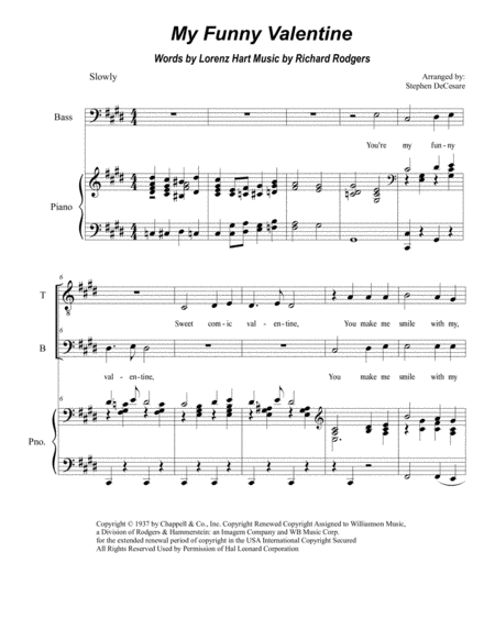 Free Sheet Music My Funny Valentine For 2 Part Choir Tb