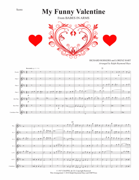 Free Sheet Music My Funny Valentine For Flute Choir