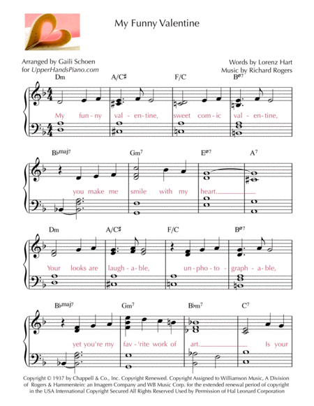 Free Sheet Music My Funny Valentine Intermediate