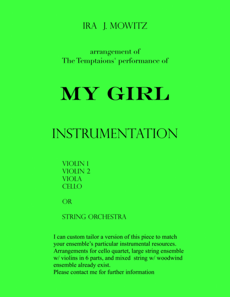 Free Sheet Music My Girl Arranged For String Quartet Or Optionally For String Orchestra