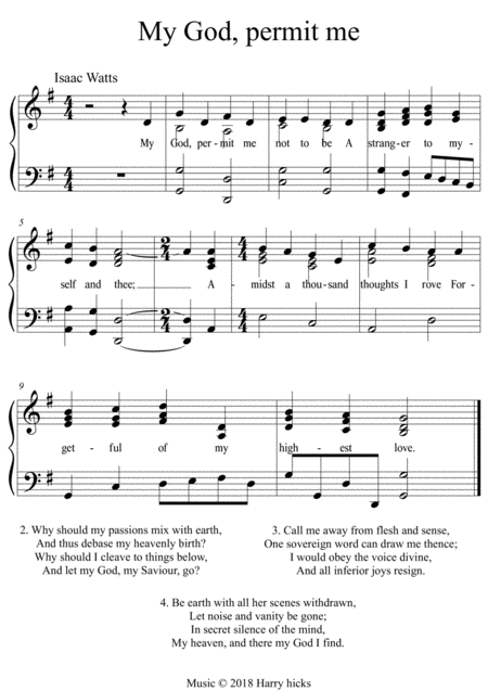 My God Permit Me A New Tune To A Wonderful Isaac Watts Hymn Sheet Music