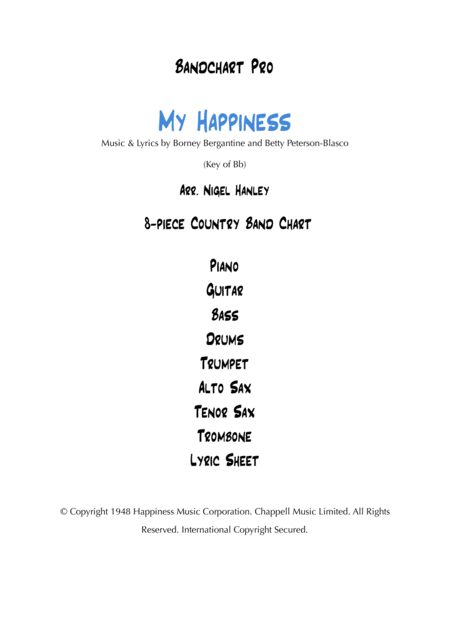 Free Sheet Music My Happiness Bb 8pc Country Band Chart