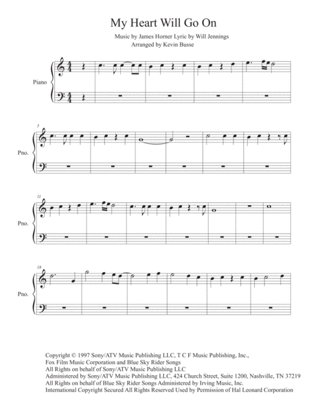 My Heart Will Go On Easy Key Of C Piano Sheet Music