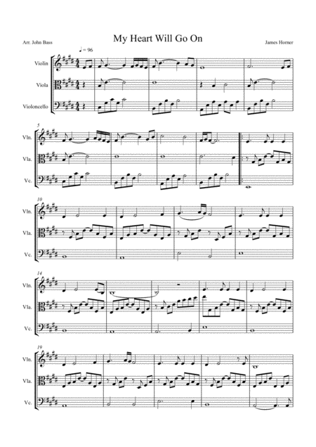 My Heart Will Go On Love Theme From Titanic Arranged For String Trio Violin Viola And Cello Sheet Music