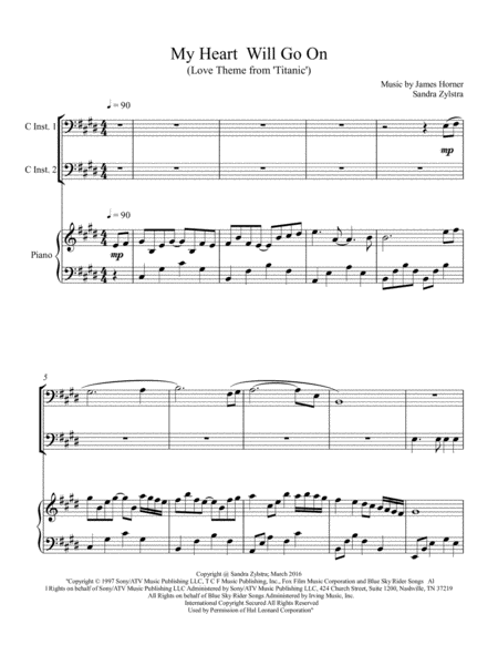 My Heart Will Go On Love Theme From Titanic Bass C Instrument Duet Sheet Music