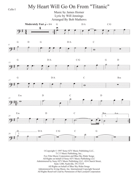 My Heart Will Go On Love Theme From Titanic For Cello Solo Sheet Music