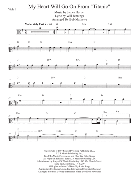 My Heart Will Go On Love Theme From Titanic For Viola Solo Sheet Music