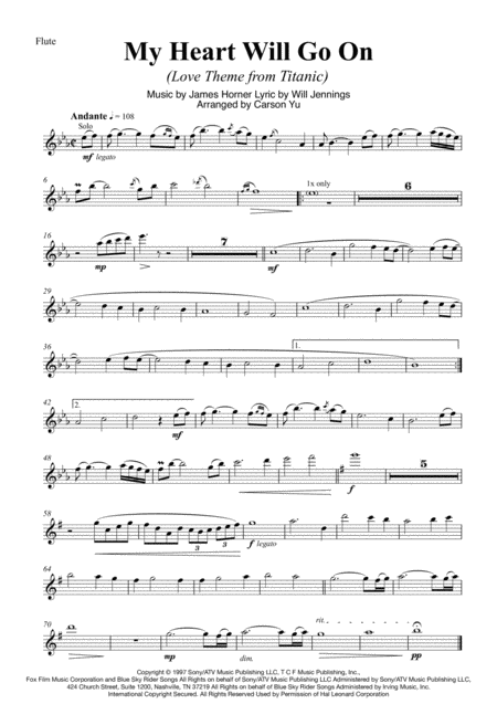 My Heart Will Go On Love Theme From Titanic For Woodwind Quintet Sheet Music