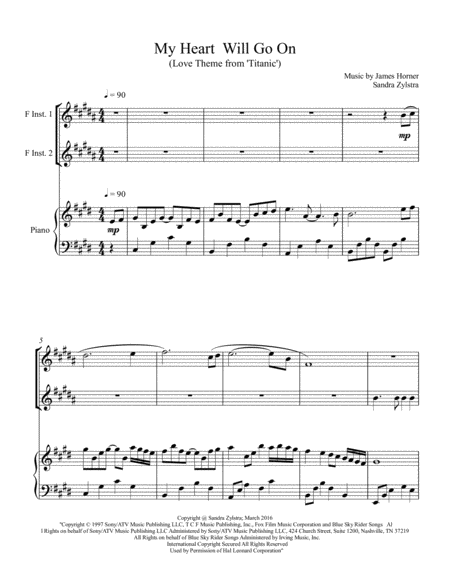 My Heart Will Go On Love Theme From Titanic Treble F Instrument Duet Sheet Music