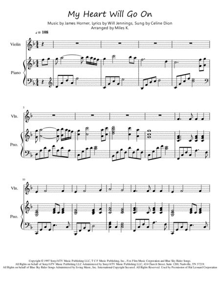 Free Sheet Music My Heart Will Go On Piano Violin Duet