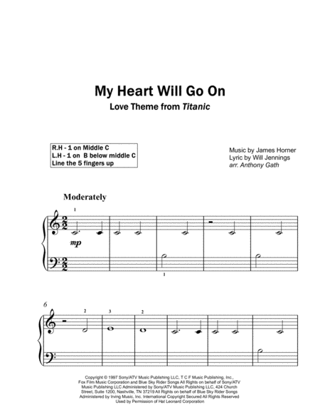 My Heart Will Go On Titanic Very Easy Piano Sheet Music