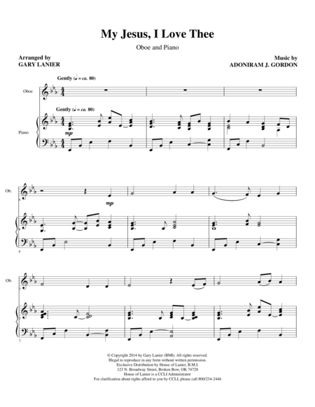 Free Sheet Music My Jesus I Love Thee Oboe Piano And Ob Part