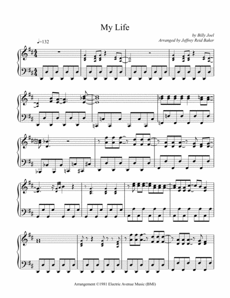 Free Sheet Music My Life By Billy Joel Transcribed By Jeffrey Reid Baker