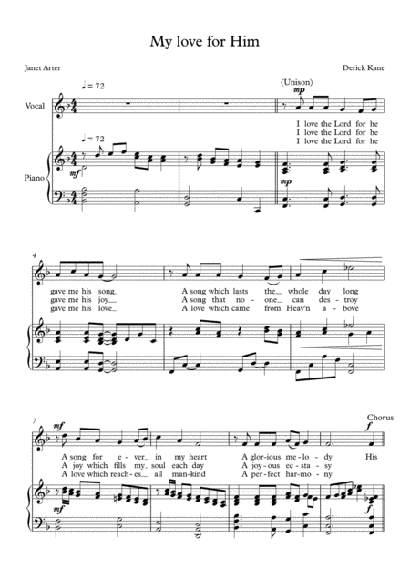Free Sheet Music My Love For Him For Unison Or 2 Part Junior Choir