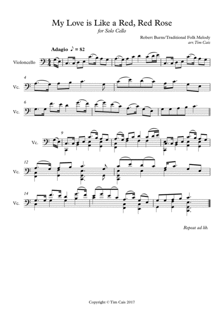 My Love Is Like A Red Red Rose Solo Cello Sheet Music