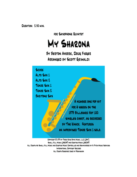 Free Sheet Music My Sharona For Saxophone Quintet Aattb