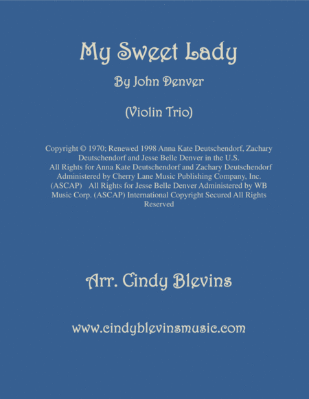 My Sweet Lady For Violin Trio Sheet Music