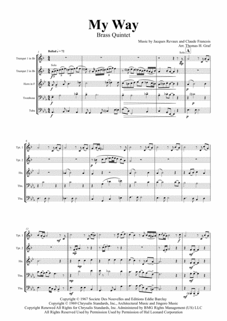 My Way Sinatra Brass Quintet Sheet Music