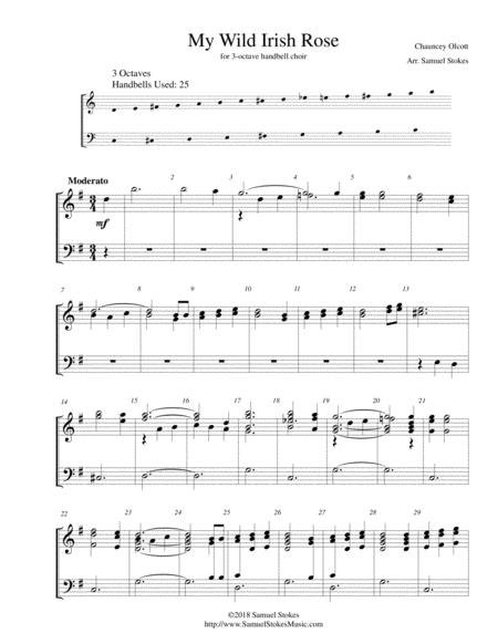 My Wild Irish Rose For 3 Octave Handbell Choir Sheet Music