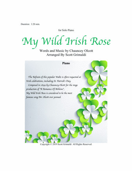 My Wild Irish Rose For Solo Piano Sheet Music