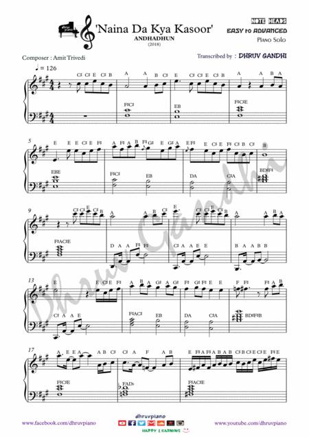 Naina Da Kya Kasoor Piano Arrangement Easy To Advanced Sheet Music