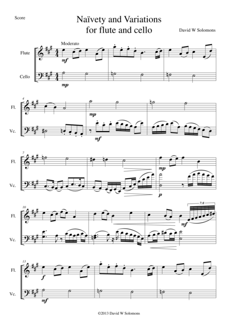 Naivety And Variations For Flute And Cello Sheet Music