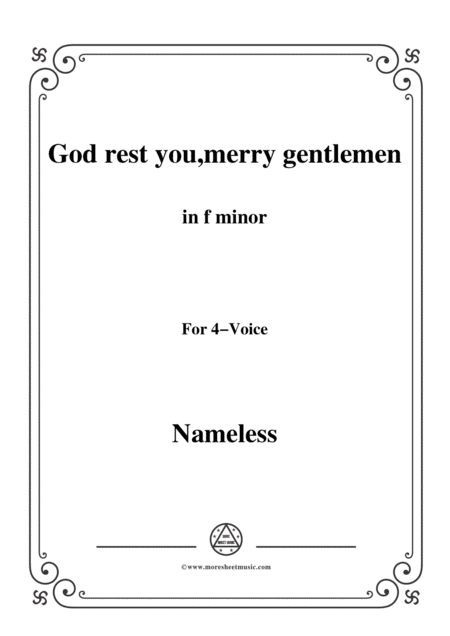 Free Sheet Music Nameless Christmas Carol God Rest You Merry Gentlemen In F Minor For 4 Voice