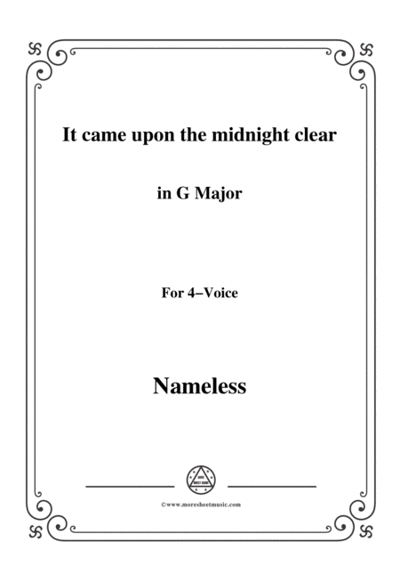 Nameless Christmas Carol It Came Upon The Midnight Clear In G Major For Voice And Piano Sheet Music