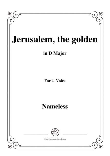 Free Sheet Music Nameless Christmas Carol Jerusalem The Golden In D Major For 4 Voice