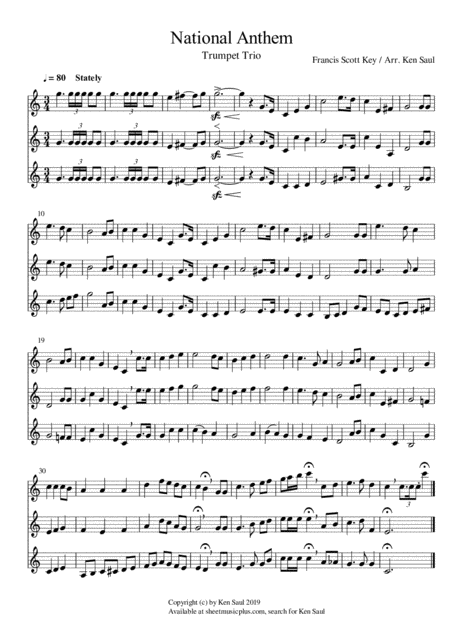 National Anthem Star Spangled Banner For Trumpet Trio Sheet Music