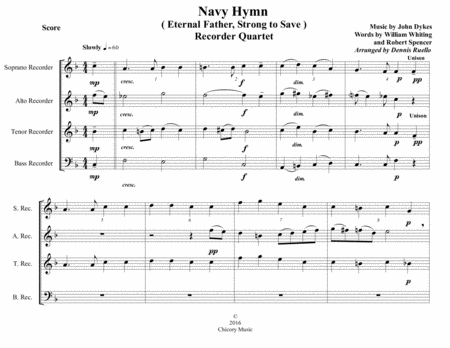 Free Sheet Music Navy Hymn Eternal Father Strong To Save Recorder Quartet Satb Intermediate